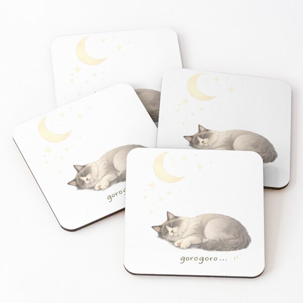 Item preview, Ragdoll Cat Purring Illustration – Soft Grey Minimal Art with Moon & Stars designed and sold by Monchatra.