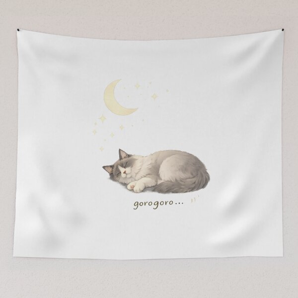 Item preview, Ragdoll Cat Purring Illustration – Soft Grey Minimal Art with Moon & Stars designed and sold by Monchatra.