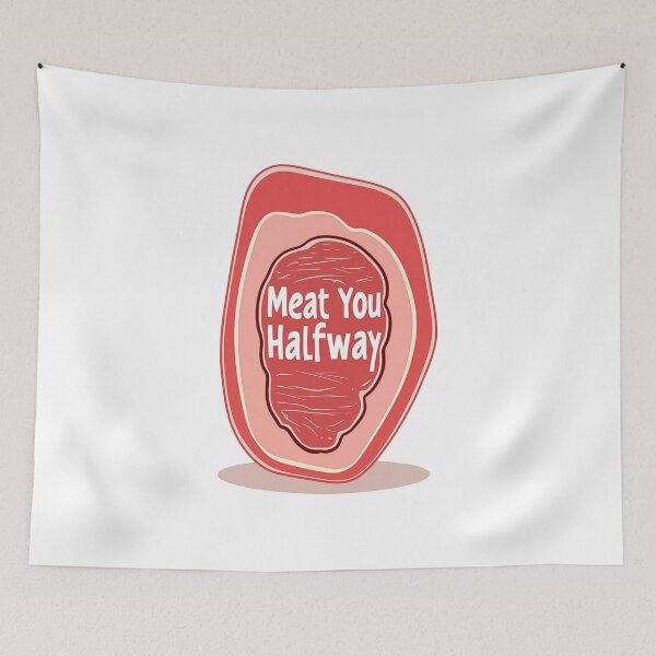 Item preview, Funny Cartoon Steak Pun Meat You Halfway designed and sold by FWLKIT.