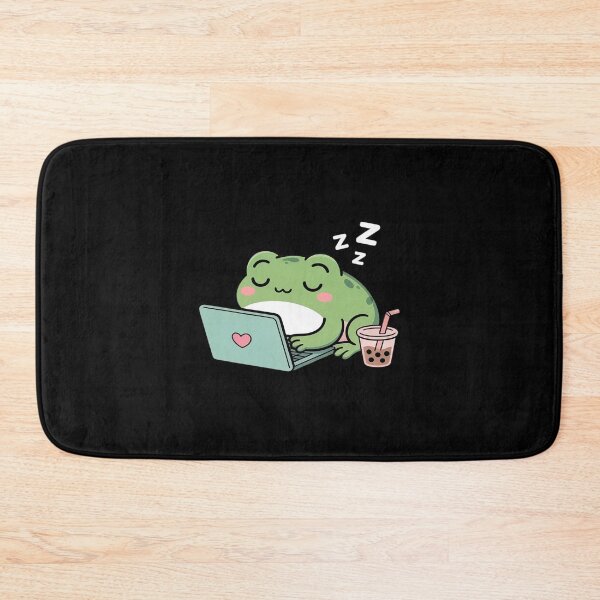 Item preview, Cute Lazy Frog with Laptop Boba Tea and Chips designed and sold by Slwankol.