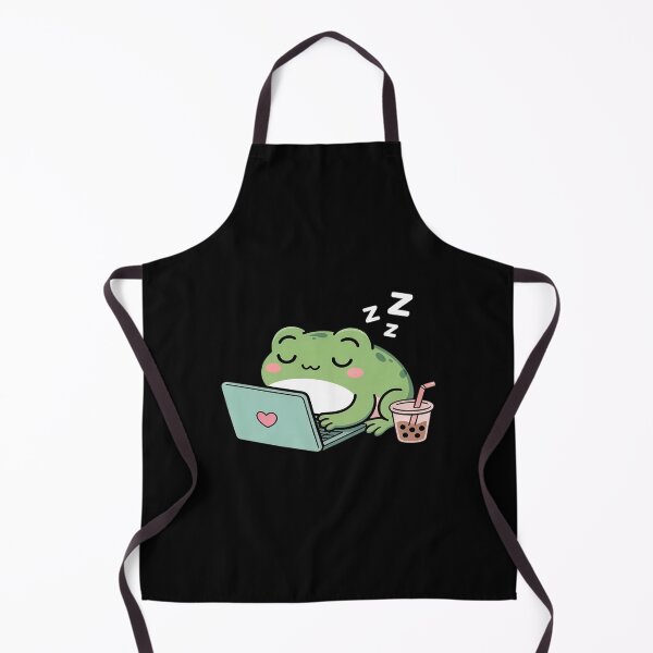 Item preview, Cute Lazy Frog with Laptop Boba Tea and Chips designed and sold by Slwankol.