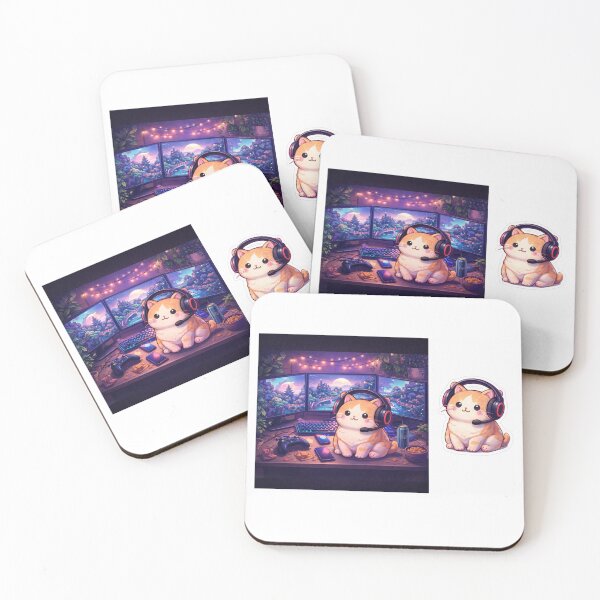 Item preview, Cozy Gamer Cat RGB Battle Station Sticker & Poster designed and sold by goodcrystals.