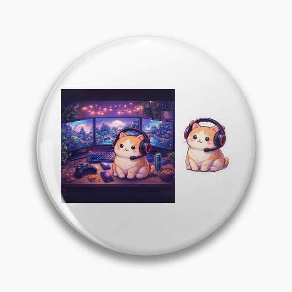 Item preview, Cozy Gamer Cat RGB Battle Station Sticker & Poster designed and sold by goodcrystals.