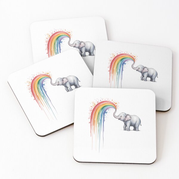 Item preview, Elephant Spraying Rainbow Baby Elephant Watercolor designed and sold by CruelShadesSt.