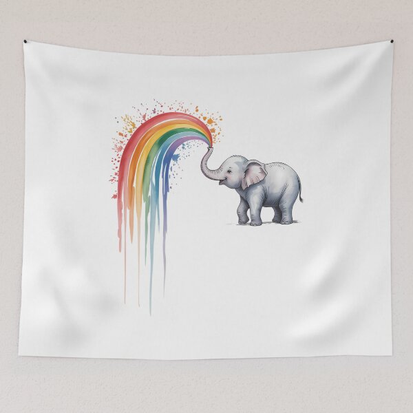 Item preview, Elephant Spraying Rainbow Baby Elephant Watercolor designed and sold by CruelShadesSt.