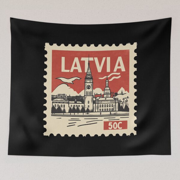 Item preview, Vintage Latvia Postage Stamp Art - Riga Skyline & Daugava River designed and sold by tiigerdad.