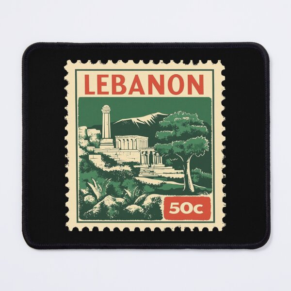 Item preview, Vintage Lebanon Postage Stamp Art - Baalbek Ruins & Cedar Tree designed and sold by tiigerdad.