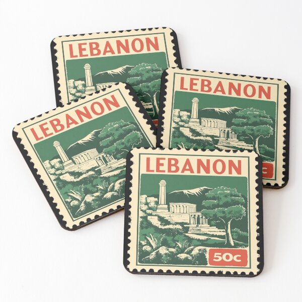Item preview, Vintage Lebanon Postage Stamp Art - Baalbek Ruins & Cedar Tree designed and sold by tiigerdad.