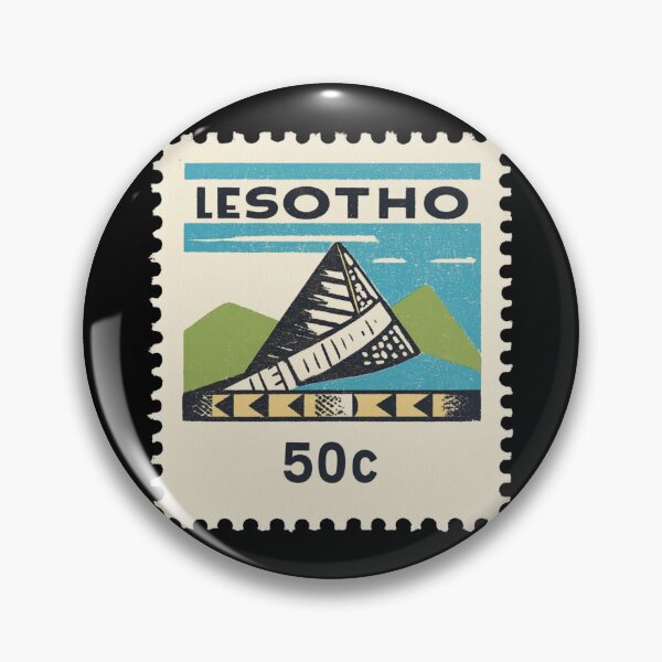 Item preview, Vintage Lesotho Postage Stamp Art - Maloti Mountains & Basotho Symbol designed and sold by tiigerdad.