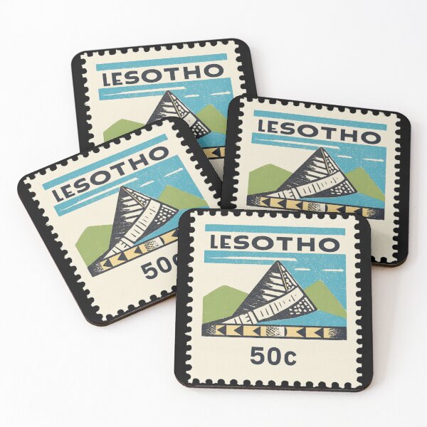 Item preview, Vintage Lesotho Postage Stamp Art - Maloti Mountains & Basotho Symbol designed and sold by tiigerdad.