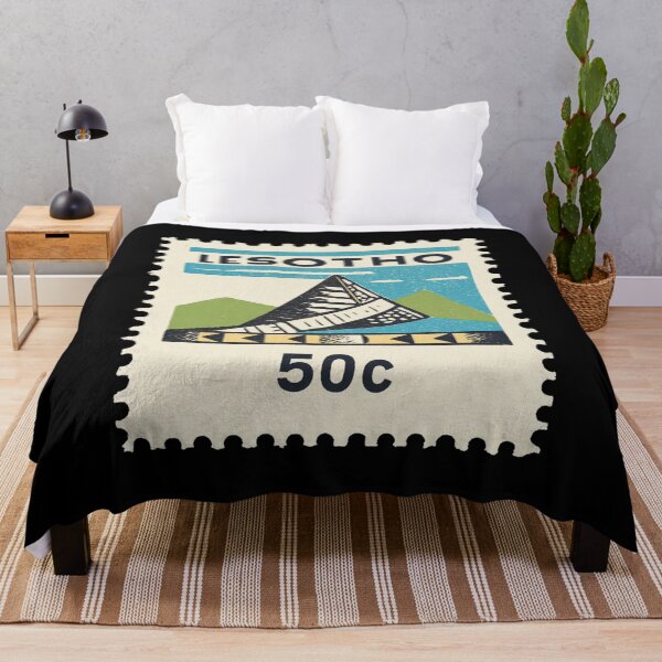 Item preview, Vintage Lesotho Postage Stamp Art - Maloti Mountains & Basotho Symbol designed and sold by tiigerdad.