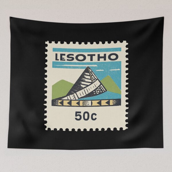 Item preview, Vintage Lesotho Postage Stamp Art - Maloti Mountains & Basotho Symbol designed and sold by tiigerdad.