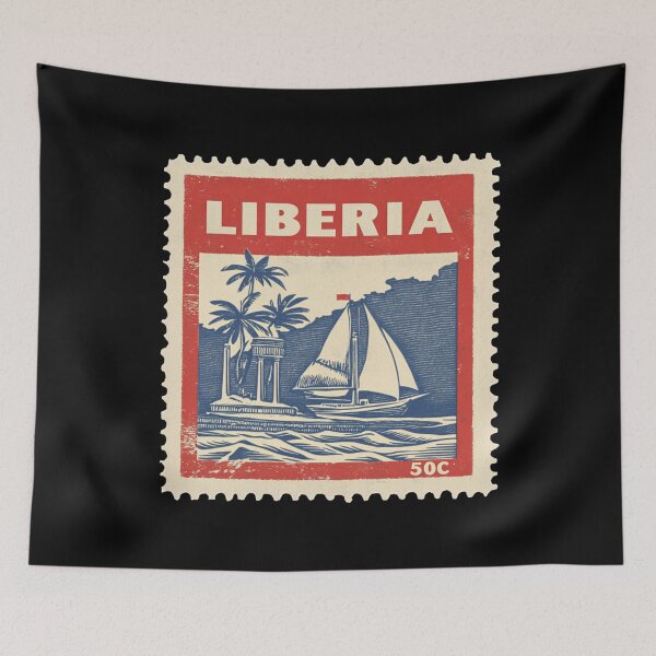 Item preview, Vintage Liberia Postage Stamp Art - Sailing Ship & Tropical Palms designed and sold by tiigerdad.