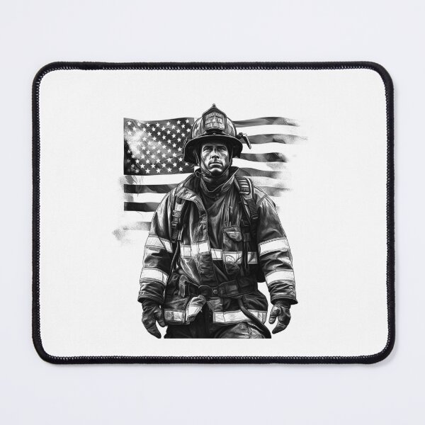 Item preview, American Firefighter Illustration | Black and White Patriotic Hero Art designed and sold by inkoutninja.
