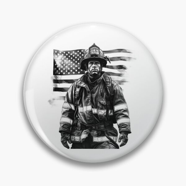 Item preview, American Firefighter Illustration | Black and White Patriotic Hero Art designed and sold by inkoutninja.