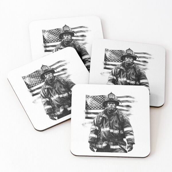 Item preview, American Firefighter Illustration | Black and White Patriotic Hero Art designed and sold by inkoutninja.