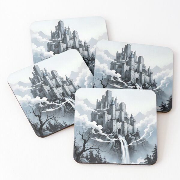 Item preview, Hilltop Dream Castle Sumi-e Ukiyo-e Watersplash ink Art designed and sold by blacksealstudio.