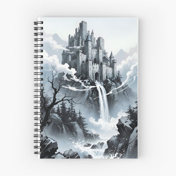 Item preview, Hilltop Dream Castle Sumi-e Ukiyo-e Watersplash ink Art designed and sold by blacksealstudio.