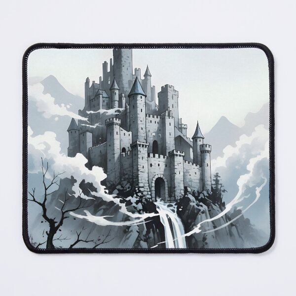 Item preview, Hilltop Dream Castle Sumi-e Ukiyo-e Watersplash ink Art designed and sold by blacksealstudio.