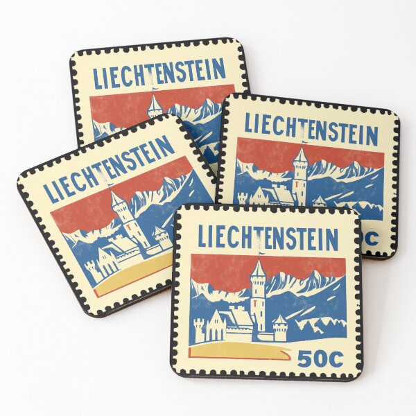 Item preview, Vintage Liechtenstein Postage Stamp Art - Vaduz Castle & Alps designed and sold by tiigerdad.