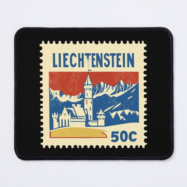 Item preview, Vintage Liechtenstein Postage Stamp Art - Vaduz Castle & Alps designed and sold by tiigerdad.