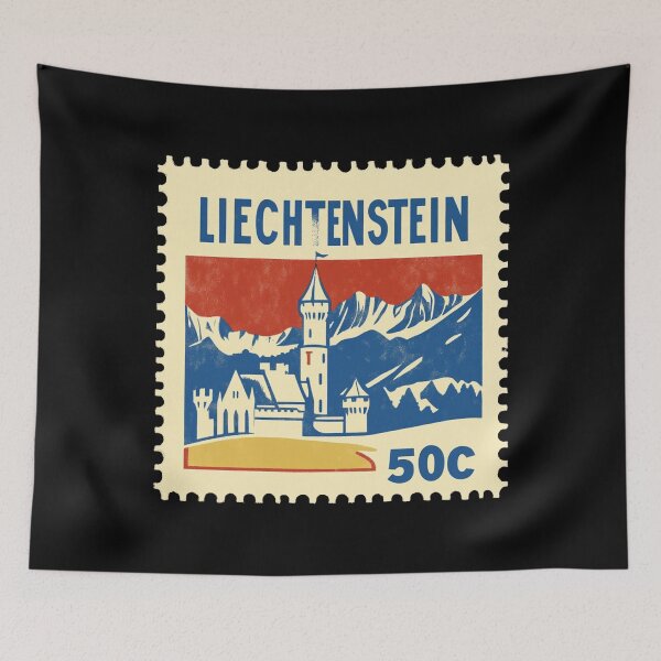 Item preview, Vintage Liechtenstein Postage Stamp Art - Vaduz Castle & Alps designed and sold by tiigerdad.