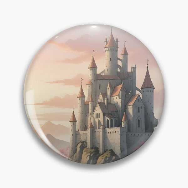 Item preview, Cliffside Sakura Castle Sumi-e Ukiyo-e Watersplash ink Art designed and sold by blacksealstudio.