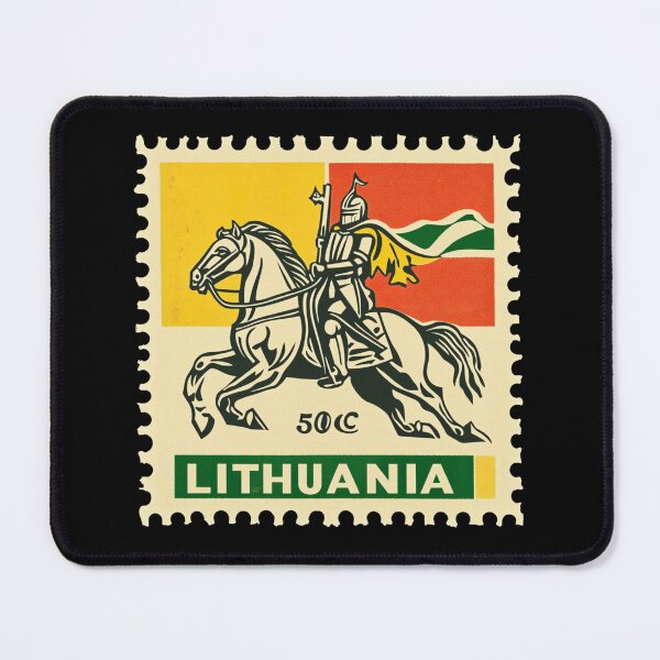 Item preview, Vintage Lithuania Postage Stamp Art - Vytis Knight & Flag designed and sold by tiigerdad.