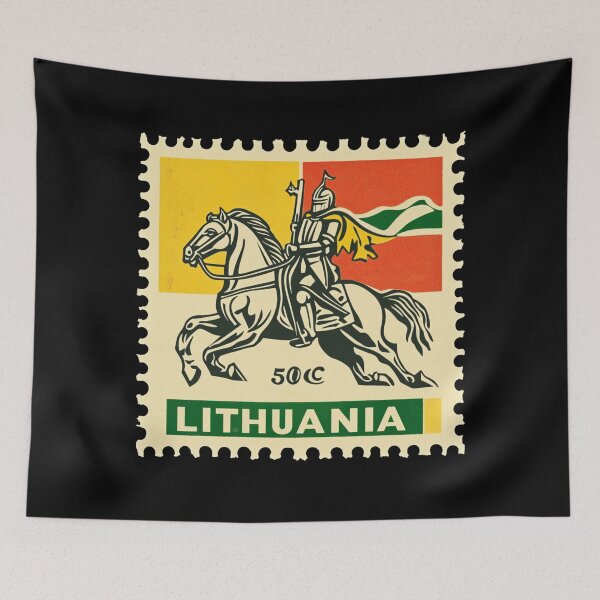 Item preview, Vintage Lithuania Postage Stamp Art - Vytis Knight & Flag designed and sold by tiigerdad.