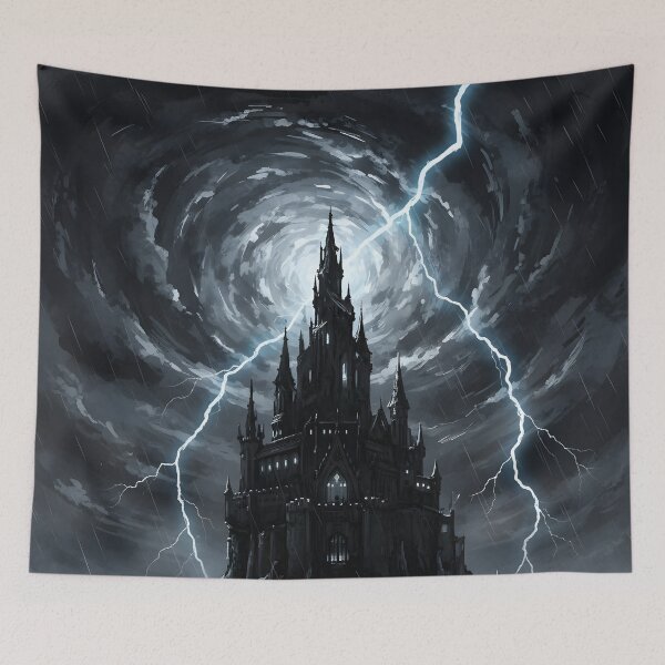 Item preview, Nocturnal Enchanted Castle Sumi-e Ukiyo-e Watersplash ink Art designed and sold by blacksealstudio.