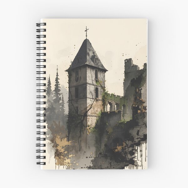 Item preview, Northern Stone Castle Sumi-e Ukiyo-e Watersplash ink Art designed and sold by blacksealstudio.