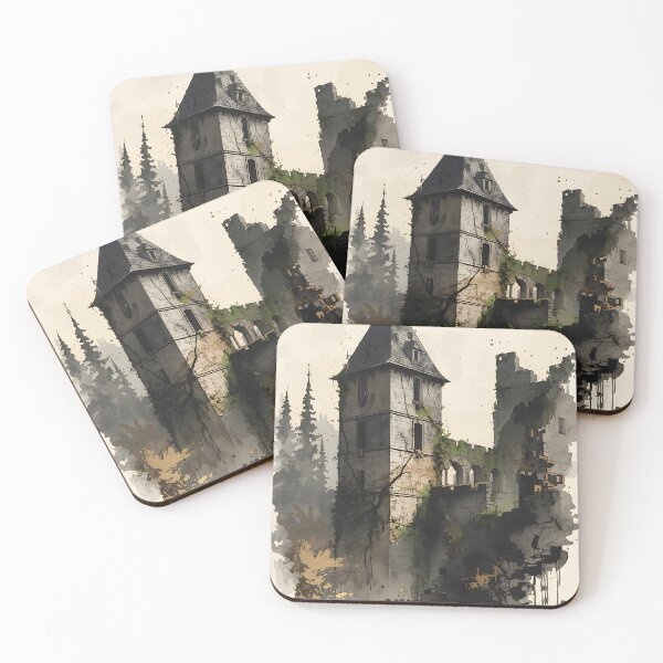 Item preview, Northern Stone Castle Sumi-e Ukiyo-e Watersplash ink Art designed and sold by blacksealstudio.