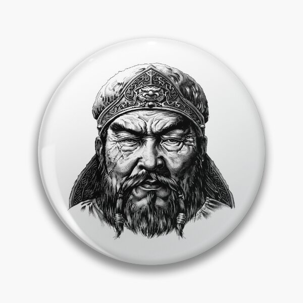 Item preview, Mongol Warrior Portrait | Black and White Historical Leader Illustration designed and sold by inkoutninja.