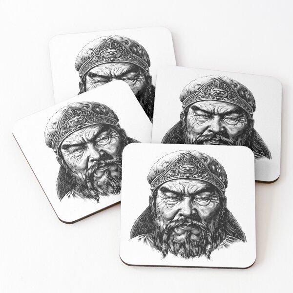 Item preview, Mongol Warrior Portrait | Black and White Historical Leader Illustration designed and sold by inkoutninja.