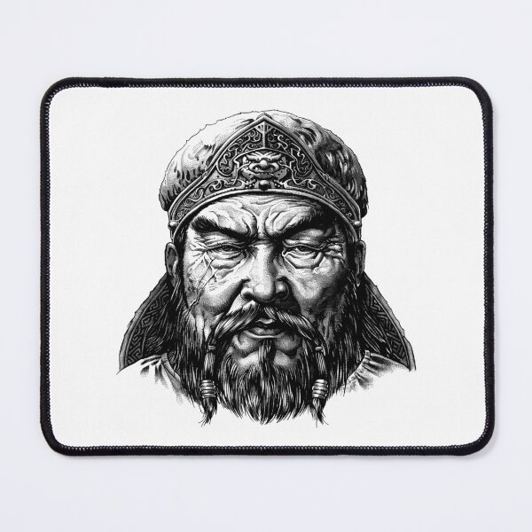 Item preview, Mongol Warrior Portrait | Black and White Historical Leader Illustration designed and sold by inkoutninja.