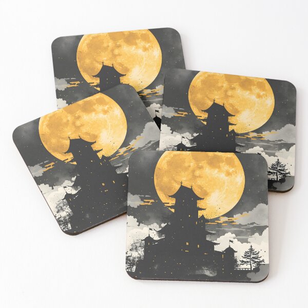 Item preview, Moonlit Gothic Citadel Castle Sumi-e Ukiyo-e Watersplash ink Art designed and sold by blacksealstudio.