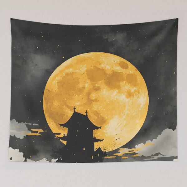 Item preview, Moonlit Gothic Citadel Castle Sumi-e Ukiyo-e Watersplash ink Art designed and sold by blacksealstudio.