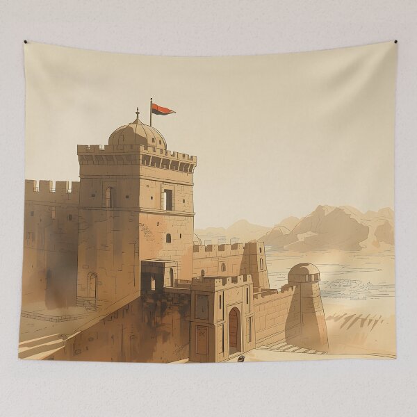 Item preview, Desert Empire Castle Sumi-e Ukiyo-e Watersplash ink Art designed and sold by blacksealstudio.