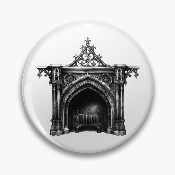 Item preview, Gothic Fireplace Illustration | Black and White Dark Academia Decor Art designed and sold by inkoutninja.