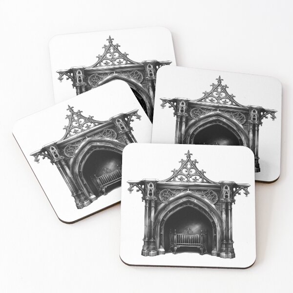 Item preview, Gothic Fireplace Illustration | Black and White Dark Academia Decor Art designed and sold by inkoutninja.