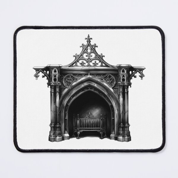 Item preview, Gothic Fireplace Illustration | Black and White Dark Academia Decor Art designed and sold by inkoutninja.