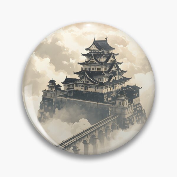Item preview, Golden Sunset Castle Sumi-e Ukiyo-e Watersplash ink Art designed and sold by blacksealstudio.
