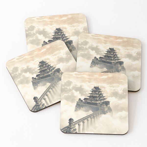 Item preview, Golden Sunset Castle Sumi-e Ukiyo-e Watersplash ink Art designed and sold by blacksealstudio.