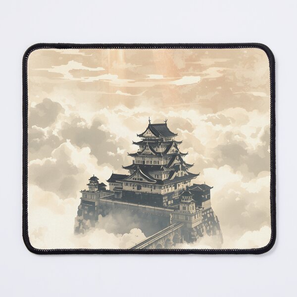 Item preview, Golden Sunset Castle Sumi-e Ukiyo-e Watersplash ink Art designed and sold by blacksealstudio.