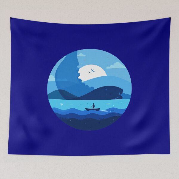 Item preview, Surreal Whale Wave Ocean Art – Rowboat Under Moonlight designed and sold by JonelCrafts.