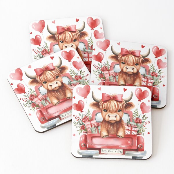 Item preview, Valentine's Day Highland Cow in Red Truck with Balloons designed and sold by Lbeck1869.