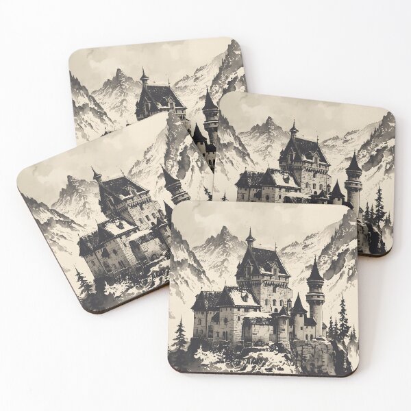 Item preview, Warborn Medieval Stronghold Castle Sumi-e Ukiyo-e Watersplash ink Art designed and sold by blacksealstudio.