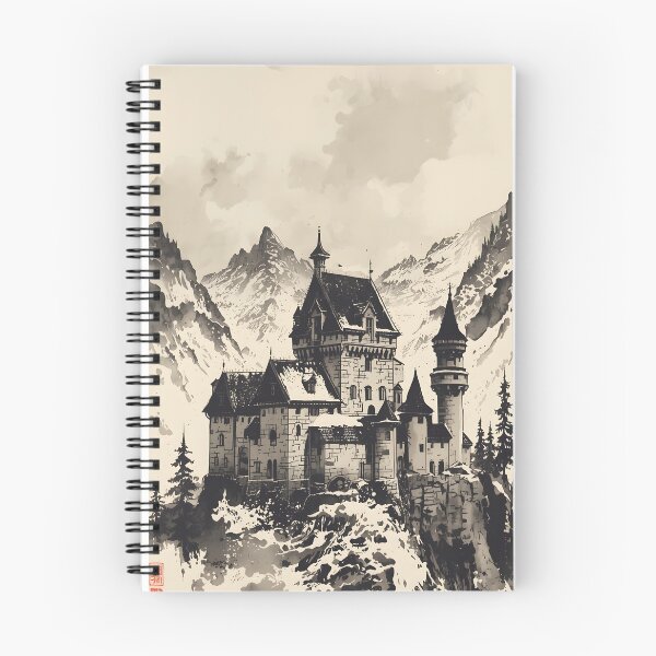 Item preview, Warborn Medieval Stronghold Castle Sumi-e Ukiyo-e Watersplash ink Art designed and sold by blacksealstudio.