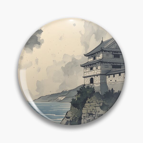 Item preview, Stormfall Ruins Castle Sumi-e Ukiyo-e Watersplash ink Art designed and sold by blacksealstudio.