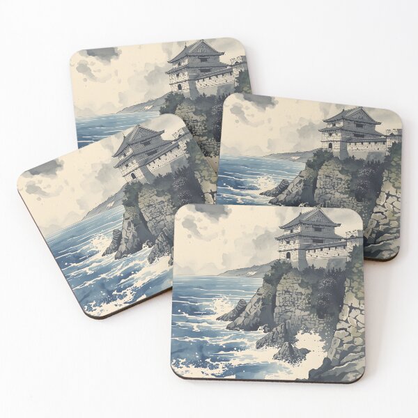 Item preview, Stormfall Ruins Castle Sumi-e Ukiyo-e Watersplash ink Art designed and sold by blacksealstudio.